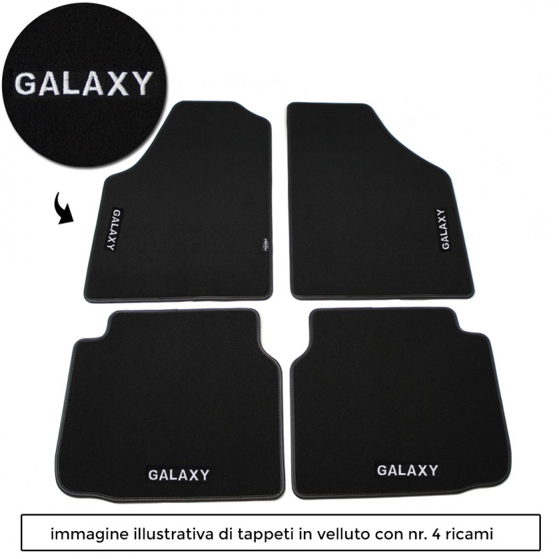 Logo GALAXY con 4 ricami diretti su tappeti anteriori e posteriori